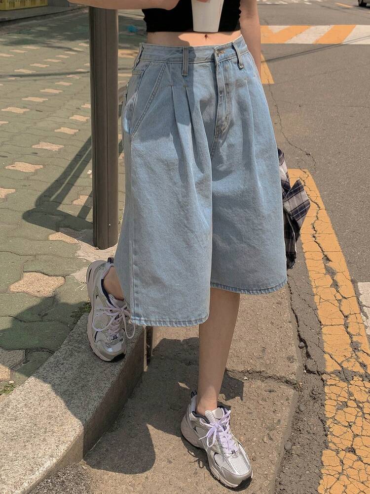Vintage High Waist Wide Leg Women's Denim Shorts Jorts
