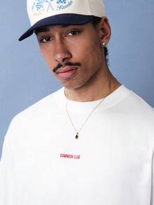 SUMWON 男士常规版型短袖T恤，饰有牡蛎吧图案印花和圆领 - 白色 - 查看 4