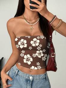 Sundraya 这款棕色印花女士休闲无肩带露脐上衣非常适合夏季度假、海岛风情和日常穿着。它展现了一种波西米亚风格。 - 彩色 - 查看 4