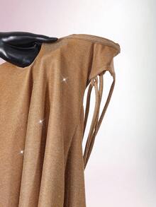 Amplova 无袖钢圈镂空露背交叉绑带性感修身中长连衣裙，适合派对穿着 - 棕色 - 查看 10