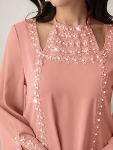 Yasmyna Vestido com Gola de Renda Floral Elegante, Manga Flare, Primavera/Verão - Laranja - Visão 4