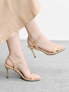 CUCCOO BIZCHIC 2025 New Versatile European And American Simple Fashion Thin Heel 9cm Medium High Heel Sandals Sexy And Thin Women's Sandals Valentine's Day - Apricot - View 1