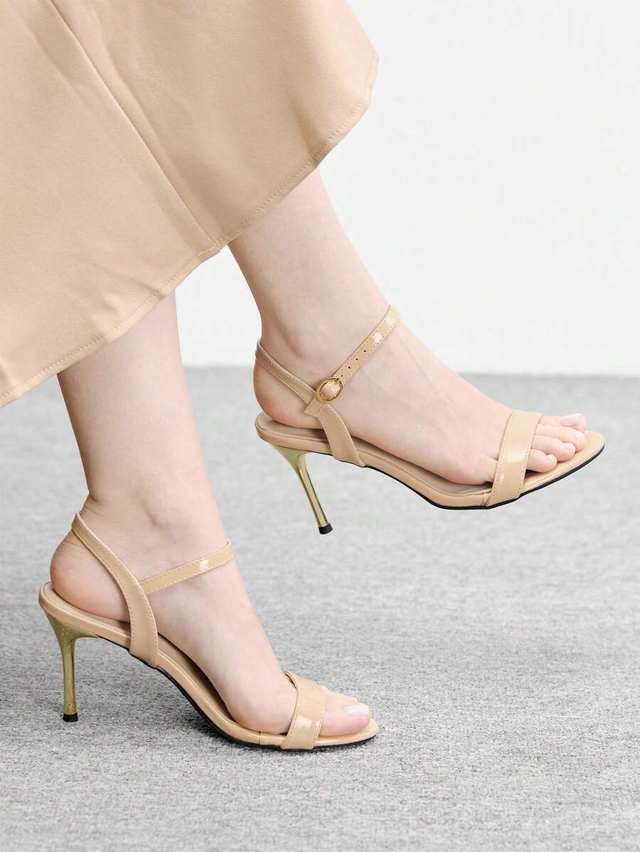 CUCCOO BIZCHIC 2025 New Versatile European And American Simple Fashion Thin Heel 9cm Medium High Heel Sandals Sexy And Thin Women's Sandals Valentine's Day - Apricot - View 1
