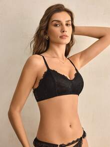 Charlaine French Style Sexy Lace Bra For Women - Black - View 5