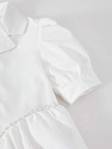 女童优雅腰部串珠连衣裙，灯笼泡泡袖，适合度假、春夏旅行、派对、返校等场合。 - 白色 - 查看 5