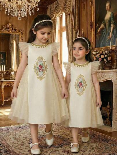 SHEIN Young Girl Woven Solid Color Round Neck Ruffle Hem Casual Dress جلابياتjalabiya  عباياتabaya Abaya الملابس التقليدية العربية  جلابيةjalabiya قفطان Ivory Kids Dress Young Girl Party Dress  Family Vacation, Daily Wear, Home Family Gatherings And Special Occasions, Sibling Outfits, Gorgeous Princess For Wedding, Party, Prom, Holiday, Spring Break, Valentine's Day, Flower Girl, Cute & Elegant & Sweet & Vintage & Fashionable.