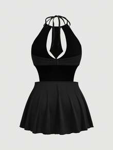 ROMWE Anime Plus Size Sexy Halter Backless Dress And Thong Lingerie Set - Black - View 2