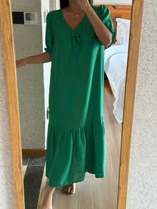 DAZY 女士宽松长裙，绿色度假风，夏季家居服 - 綠色 - 查看 7