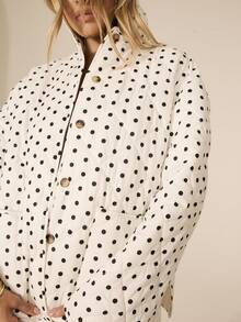 Aralina Women's POLKA DOT Single-Breasted Drop Shoulder Long Sleeve Dual Pocket Casual Winter Jacket - Black and White - View 4