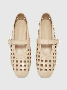 CUCCOO BIZCHIC 复古玛丽珍鞋，女士镂空平底鞋，时尚舒适，四季皆宜，秋冬季圣诞节必备 - 深杏色 - 查看 2