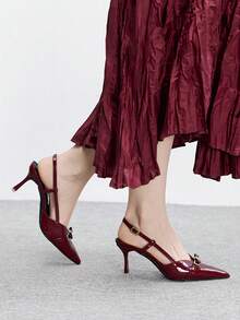 CUCCOO BIZCHIC Tacones altos elegantes de diseño con hebilla y punta afilada para mujer - Burdeos - Ver 3