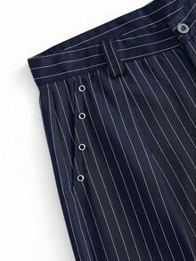 PAVTROS 男士休闲超宽松黑色长裤，饰有金属铆钉，适合秋冬街头服饰、派对服装、圣诞节装扮、圣诞礼物、INS街头风、男女皆宜、送给男朋友的礼物。男士阔腿裤、男士褶裥西装裤、男士阔腿裤、藏蓝色细条纹裤、细条纹裤、深蓝色裤装。 - 藏蓝色 - 查看 5