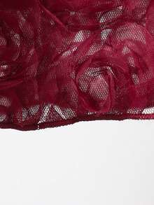 Glamorique Kids Girls' Elegant Wine Red Pearl Puff Sleeve Dress, Spring/Summer Oblique Shoulder Big Bow 3D Floral Hem Dress For Party, Birthday, Banquet - Burgundy - View 9