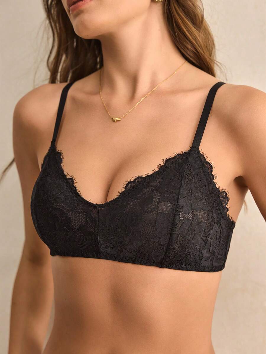 Charlaine French Style Sexy Lace Bra For Women - Black - View 1