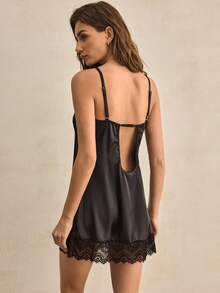 Charlaine 优雅法式蕾丝边女士睡裙 - 黑色 - 查看 3