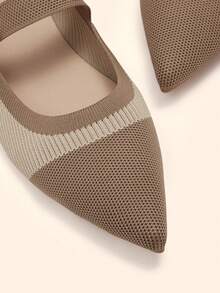 CUCCOO BASICS Pointed Toe Knit Apricot Color Buckle Comfortable Breathable Daily Commute Versatile Flat Mary Jane Shoes For Women Spring Shoes - Apricot - View 3