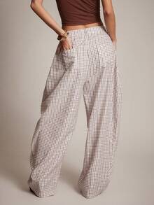 Hauture 新款时尚复古格子宽松休闲女裤 - 彩色 - 查看 2