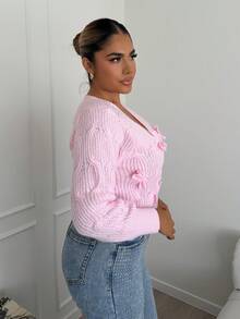 Maria Perezxox Women's Soft Pink Bow Cardigan,Long Sleeve Tops Fall Winter Cloth For Women - Pink - View 3