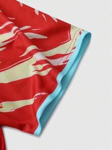 Prep Áo Polo nam, kiểu dáng thể thao thường ngày, in hình hoa anh đào và chữ tiếng Anh, tay ngắn. - Đỏ - Xem 6