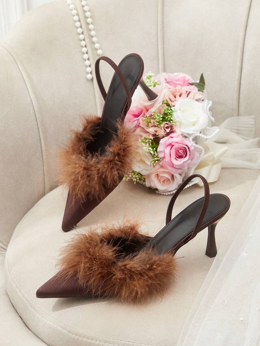 CUCCOO HITCHD Women's Pointed Toe Buckle Design Fashionable High Heels, Versatile For Daily Wear - Matte brown - View 1