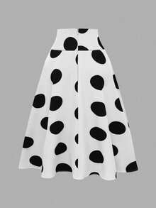 Franclia Petite Spring/Summer Women's Casual Fashion Young Minimalist Versatile Waist Tie Bow Polka Dot Short Skirt - Black and White - View 2