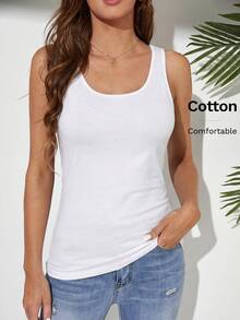 SHEIN Tall Áo tank top nữ cổ tròn màu trơn, kiểu dáng thường ngày, đa năng - trắng - Xem 6