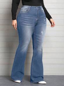 EMERY ROSE Plus Size Elegant Slimming Flare Leg Jeans - Medium Wash - View 5