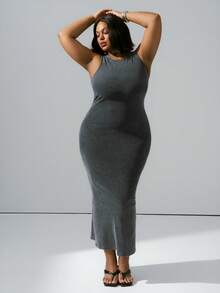 CurvyTilda 加大码纹理棉质高弹情人节连衣裙 - 黑色 - 查看 10