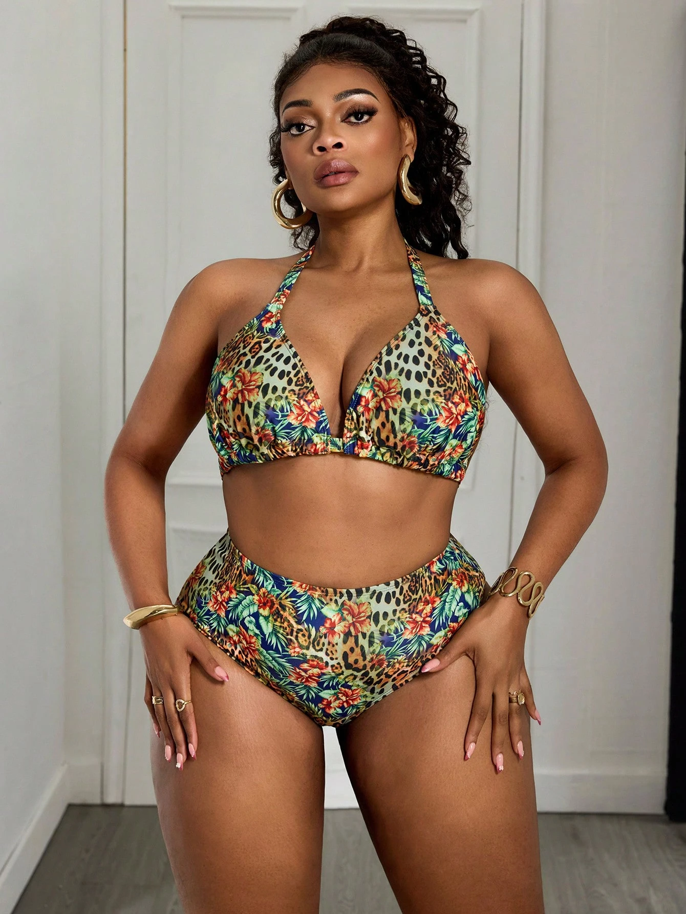 Slaydiva Conjunto de Maiô Plus Size com Estampa de Leopardo Sexy e Emagrecedor, Novidade 2026 - Multicolorido - Visão 4