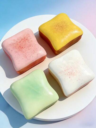 POKOJA LAND - BESTSELLERS Toast Bread Pinch Toy, Super Soft Butter Toast Soothing Decompression Squeeze Toy, Available In Pink Yellow White And Green, Decompression Pinch Toy-Perfect Choice For Birthday And Holiday Gifts, Daily Gift Surprise, Desktop Creative Decorations Party Favors Spring To Summmner