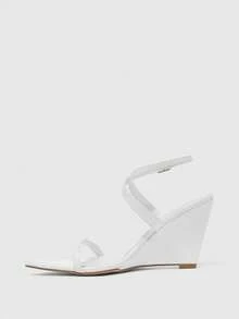 CUCCOO SZL 女士尖头坡跟凉鞋，优雅、甜美、浪漫，适合下午茶、约会、时尚派对、工作场合，百搭，万圣节也适用 - 白色 - 查看 8
