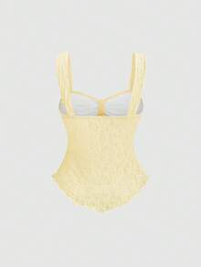 Sweetra Cropped Tube Top With Bowknot & Textured Print - Yellow - View 2