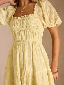 Enchnt Đầm ngắn tay in họa tiết dành cho nữ, kiểu dáng thường ngày. - Butter Yellow - Xem 2