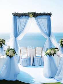 1 Roll Sheer Blue Organza Fabric, Wedding Gauze Roll For Chair Sash Table Runner Backdrop, DIY Sewing Mesh For Party Bridal Shower Decor - Blue - View 4
