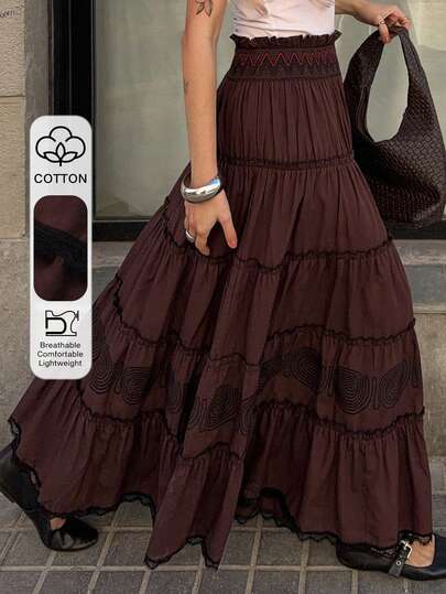 Livesso Solid Color Fashion Long Summer Retro Style Pleated Skirt For Women