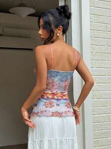 Sunnyshic Canotta aderente con stampa all-over, stile vacanza al mare sexy, per l'estate - Blu verde acqua - Visualizzare 2