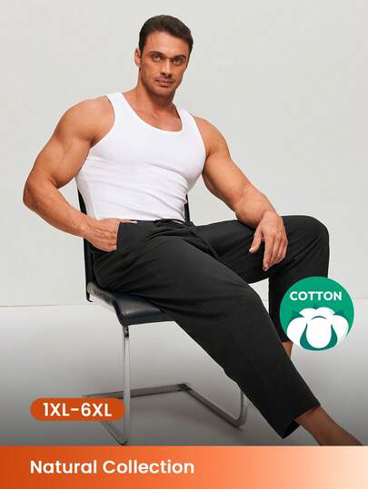 LUVLETTE Plus Size Spring And Summer Men Black Basic Soft 100% Pure Cotton Sleep Bottoms Lounge Pants Lingerie As Outerwear Airy Pajama Pants Fall Pyjama