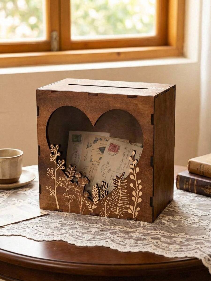 Cirelle Caixa de Memória de Casamento e Armazenamento de Cartões - Alternativa de Livro de Visitas de Madeira para Armazenar Cartões e Preservar Desejos de Casamento, Peça Central de Recordação - Multicolorido - Visão 1