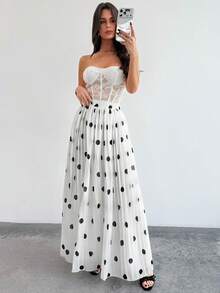 Firerie 女士优雅黑白波点褶裥A字裙 - 黑與白 - 查看 7