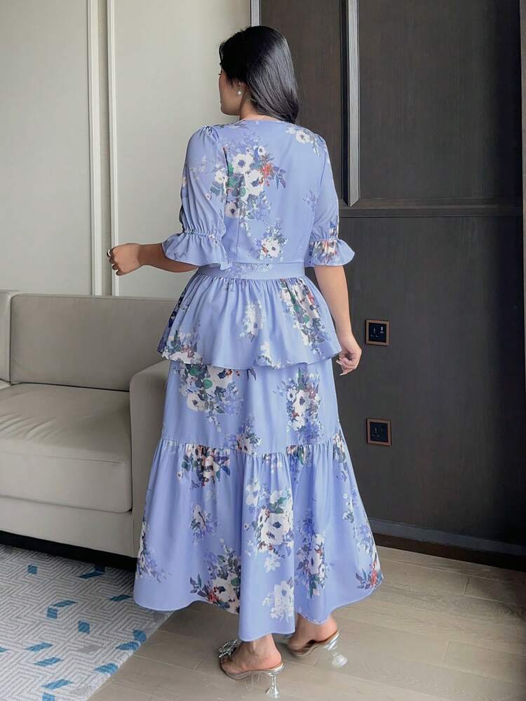 Dazy Plus Plus Size Women Elegant Printed Short Sleeve Dress Sundress Boho
