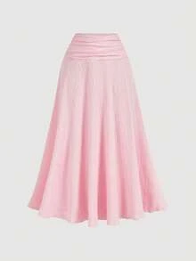 SHEIN MOD Setelan Wanita 2pcs/Set Atasan Halter Jacquard dan Rok Warna Pink Muda untuk Liburan Musim Panas Tropis - Berwarna merah muda - View 7