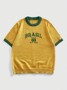 ROMWE MEN Prep Áo thun nam tay ngắn cổ tròn, viền tương phản, thêu chữ. - Nhiều màu - Xem 7