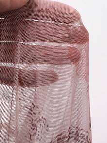 DAZY Women's Allover Ditsy Floral Sheer Mesh Shoulder Cutout Long Sleeve Top - Pink - View 9