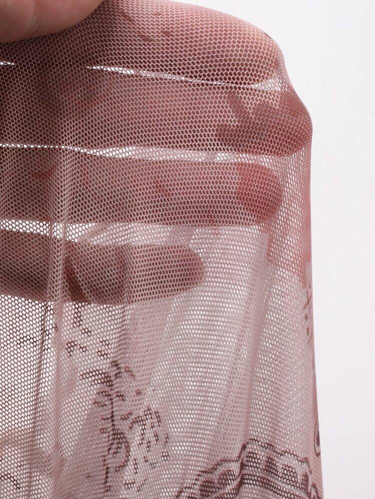 Women's Allover Ditsy Floral Sheer Mesh Shoulder Cutout Long Sleeve Top Going Out Tops Women Summer Easter Off The Shoulder