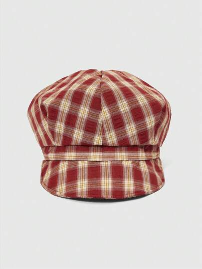 ROMWE Kawaii 1pc Retro Plaid Beret Hat, Women's Summer Painter Cap, Small Head Circumference, Cloud-Shaped Octagonal Hat, Japanese Style