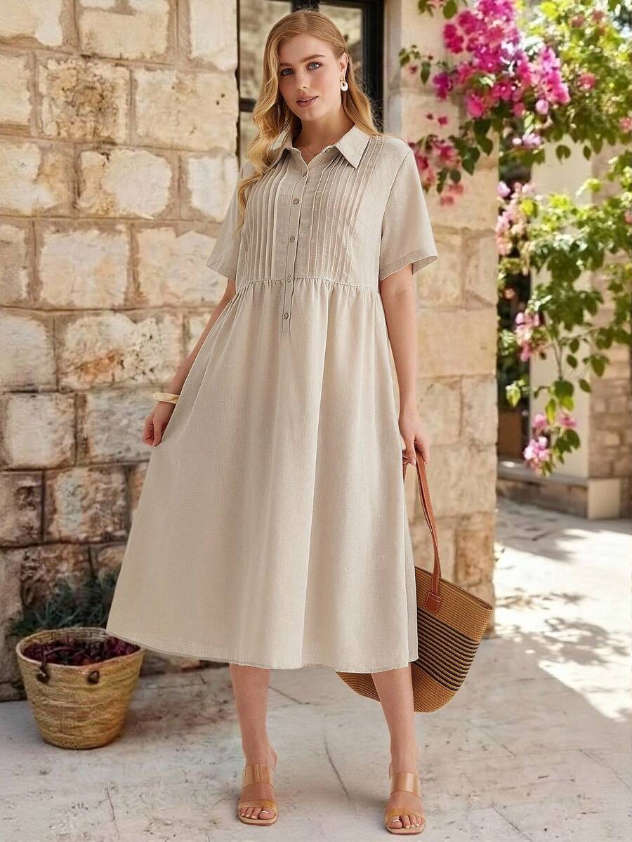 Parysyn 大码休闲女式褶皱短袖夏季长裙