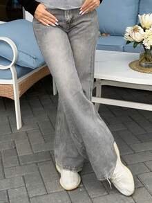 Cioccolato Slant Pocket Wide Leg Baggy Jeans Y2k - Light Grey - View 5