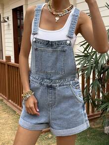 Livesso Women's Blue Cotton Beach Holiday Casual Adjustable Strap Jumpsuit - Blue - View 4