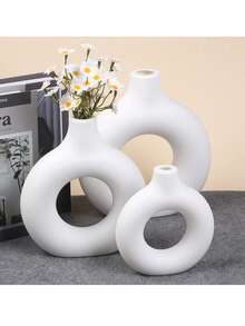 1 件白色塑料圆形花瓶装饰，仿真干花装饰花瓶，插花艺术花瓶，简约客厅展厅装饰，家居装饰，花瓶，餐桌装饰情人节，情人节婚礼， - 白色 - 查看 4