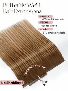 9AM HAIR Butterfly Weft Hair Extensions Human Hair Glueless OVO Pu Hole Genius Hand Tied Invisible DIY Double Weft Hair Extensions Straight 1pc 16 Inches - S4/4/27 - View 5